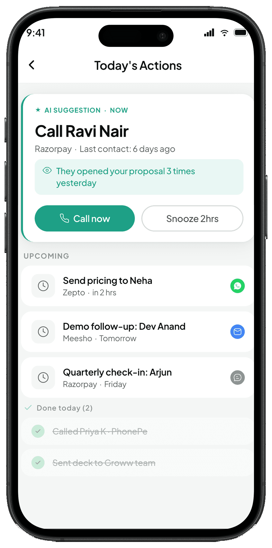 Croohm smart reminders surfacing the top action of the day