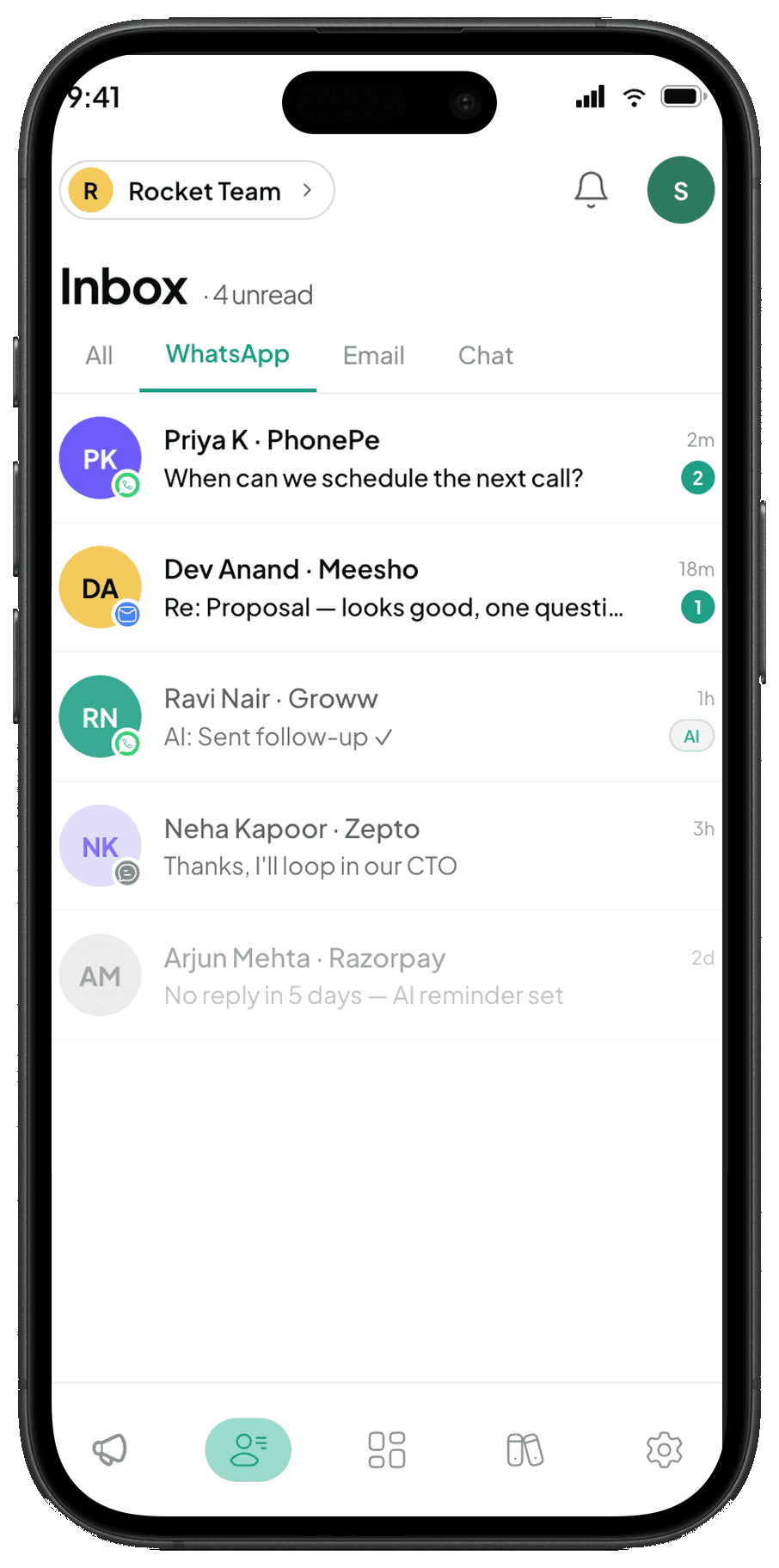 Croohm unified inbox showing all channels in one thread view